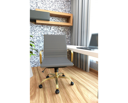 LeisureMod Harris Leatherette Gold Frame Office Chair - Gray