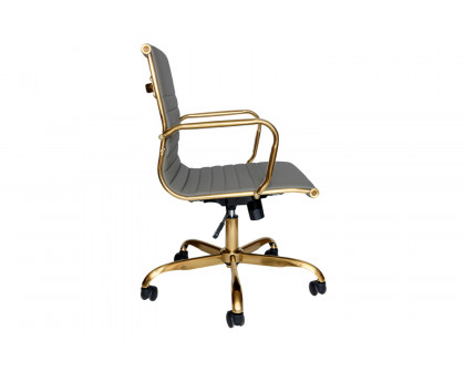 LeisureMod Harris Leatherette Gold Frame Office Chair - Gray