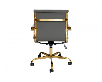 LeisureMod Harris Leatherette Gold Frame Office Chair - Gray