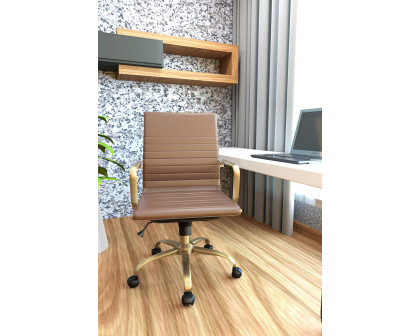 LeisureMod Harris Leatherette Gold Frame Office Chair - Light Brown