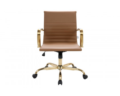 LeisureMod Harris Leatherette Gold Frame Office Chair - Light Brown