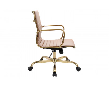 LeisureMod Harris Leatherette Gold Frame Office Chair - Light Brown