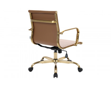 LeisureMod Harris Leatherette Gold Frame Office Chair - Light Brown