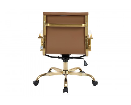 LeisureMod Harris Leatherette Gold Frame Office Chair - Light Brown