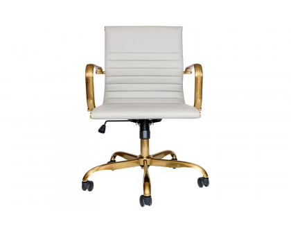 LeisureMod Harris Leatherette Gold Frame Office Chair - Tan