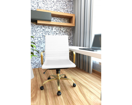 LeisureMod Harris Leatherette Gold Frame Office Chair - White