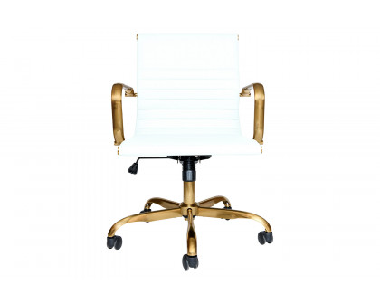 LeisureMod Harris Leatherette Gold Frame Office Chair - White