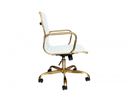 LeisureMod Harris Leatherette Gold Frame Office Chair - White