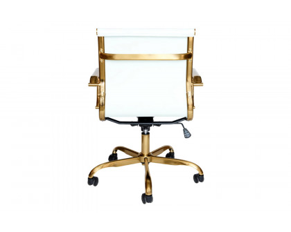 LeisureMod Harris Leatherette Gold Frame Office Chair - White