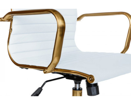 LeisureMod Harris Leatherette Gold Frame Office Chair - White