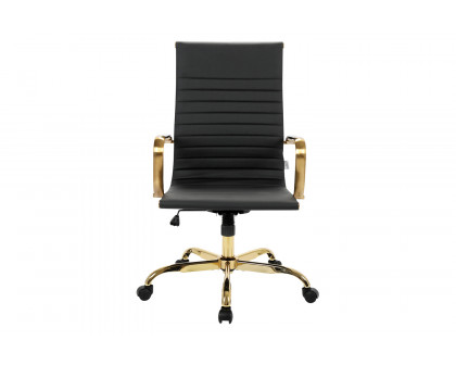 LeisureMod Harris High-Back Leatherette Office Chair with Gold Frame - Black