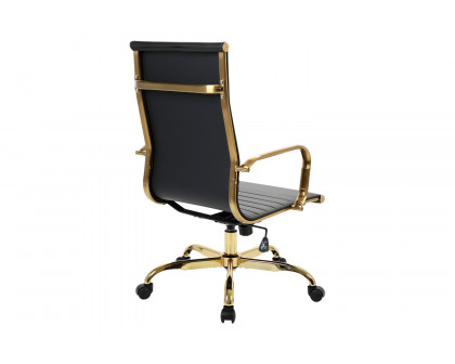 LeisureMod Harris High-Back Leatherette Office Chair with Gold Frame - Black