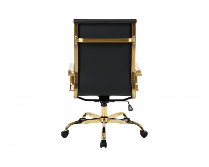 LeisureMod Harris High-Back Leatherette Office Chair with Gold Frame - Black