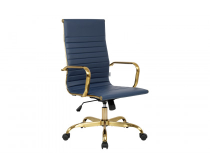 LeisureMod Harris High-Back Leatherette Office Chair with Gold Frame