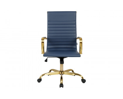 LeisureMod Harris High-Back Leatherette Office Chair with Gold Frame - Navy Blue