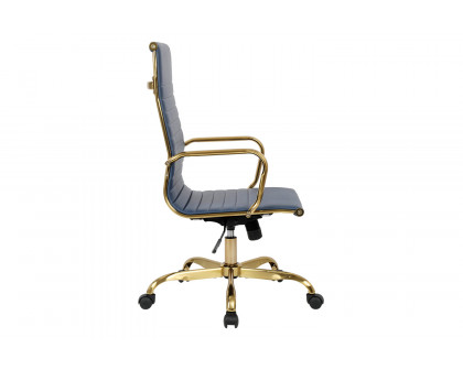 LeisureMod Harris High-Back Leatherette Office Chair with Gold Frame - Navy Blue