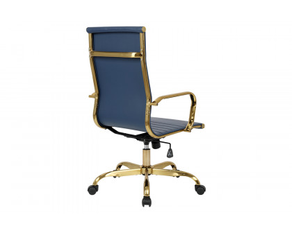 LeisureMod Harris High-Back Leatherette Office Chair with Gold Frame - Navy Blue