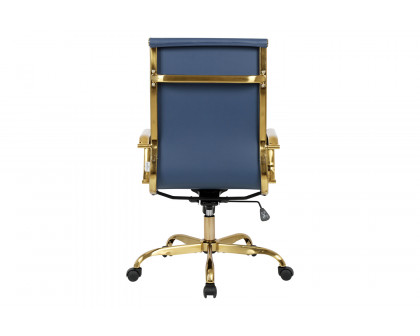 LeisureMod Harris High-Back Leatherette Office Chair with Gold Frame - Navy Blue