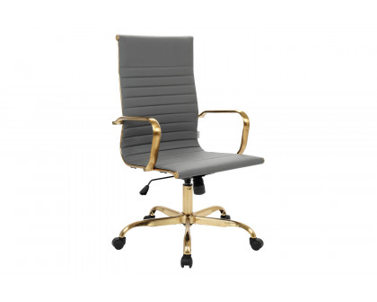 LeisureMod Harris High-Back Leatherette Office Chair with Gold Frame