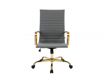 LeisureMod Harris High-Back Leatherette Office Chair with Gold Frame - Gray