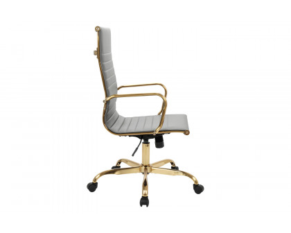 LeisureMod Harris High-Back Leatherette Office Chair with Gold Frame - Gray