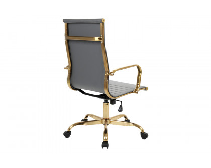 LeisureMod Harris High-Back Leatherette Office Chair with Gold Frame - Gray