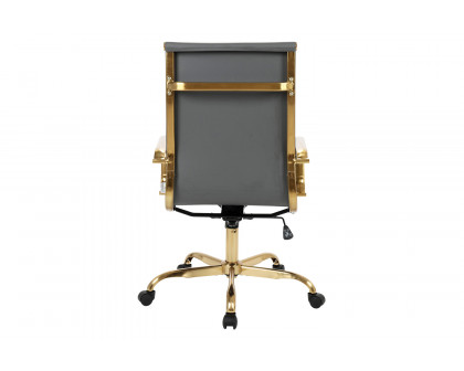 LeisureMod Harris High-Back Leatherette Office Chair with Gold Frame - Gray