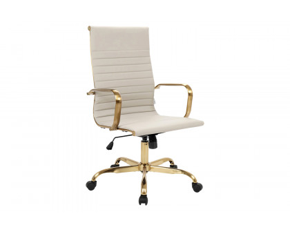 LeisureMod Harris High-Back Leatherette Office Chair with Gold Frame