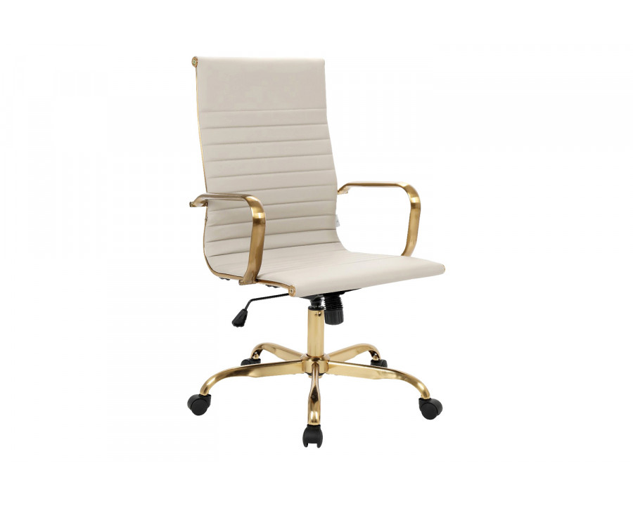 LeisureMod Harris High-Back Leatherette Office Chair with Gold Frame - Tan