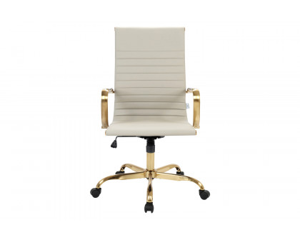 LeisureMod Harris High-Back Leatherette Office Chair with Gold Frame - Tan