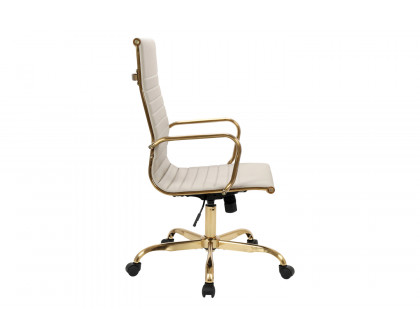 LeisureMod Harris High-Back Leatherette Office Chair with Gold Frame - Tan