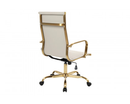 LeisureMod Harris High-Back Leatherette Office Chair with Gold Frame - Tan