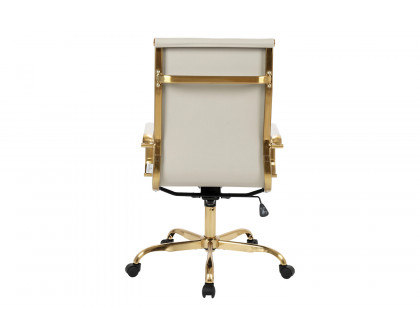 LeisureMod Harris High-Back Leatherette Office Chair with Gold Frame - Tan