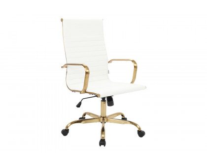 LeisureMod Harris High-Back Leatherette Office Chair with Gold Frame