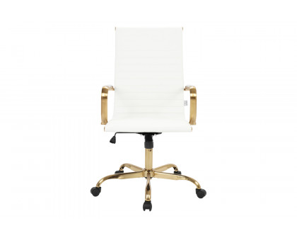 LeisureMod Harris High-Back Leatherette Office Chair with Gold Frame - White