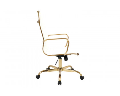 LeisureMod Harris High-Back Leatherette Office Chair with Gold Frame - White