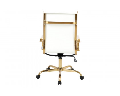 LeisureMod Harris High-Back Leatherette Office Chair with Gold Frame - White