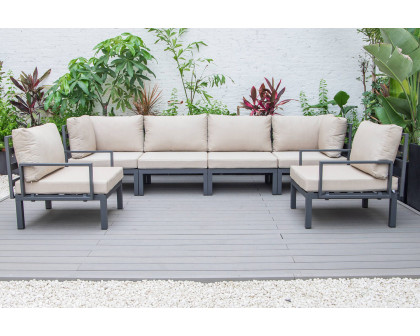 LeisureMod Hamilton 6-Piece Aluminum Patio Conversation Set with Cushions - Beige