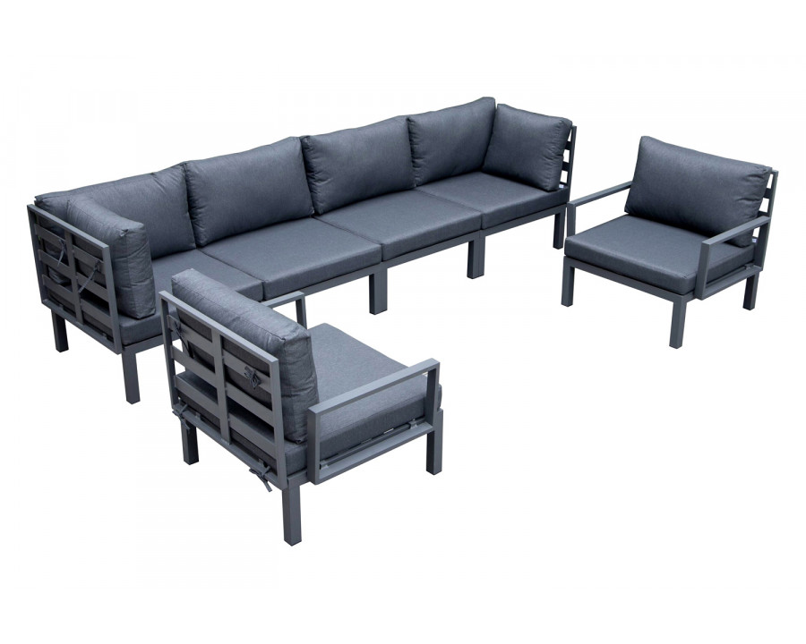 LeisureMod Hamilton 6-Piece Aluminum Patio Conversation Set with Cushions - Black