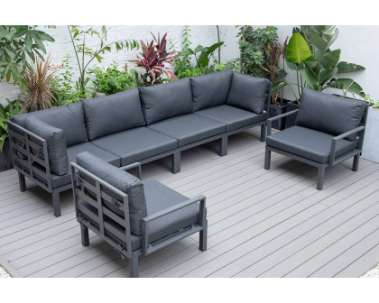 LeisureMod Hamilton 6-Piece Aluminum Patio Conversation Set with Cushions - Black