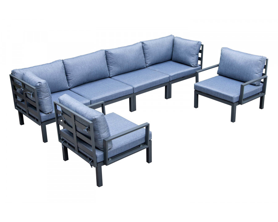 LeisureMod Hamilton 6-Piece Aluminum Patio Conversation Set with Cushions - Charcoal/Blue