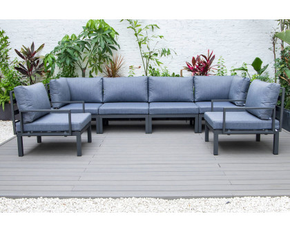 LeisureMod Hamilton 6-Piece Aluminum Patio Conversation Set with Cushions - Charcoal/Blue