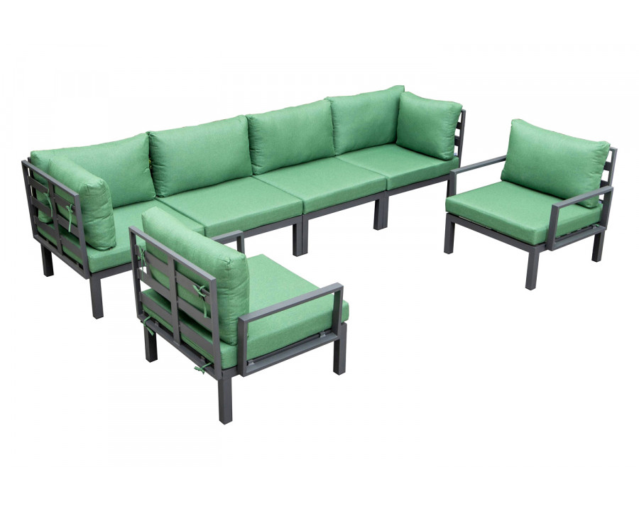 LeisureMod Hamilton 6-Piece Aluminum Patio Conversation Set with Cushions - Green