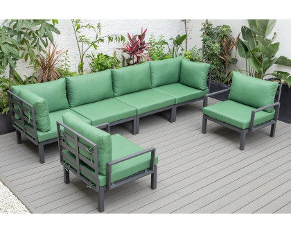 LeisureMod Hamilton 6-Piece Aluminum Patio Conversation Set with Cushions - Green