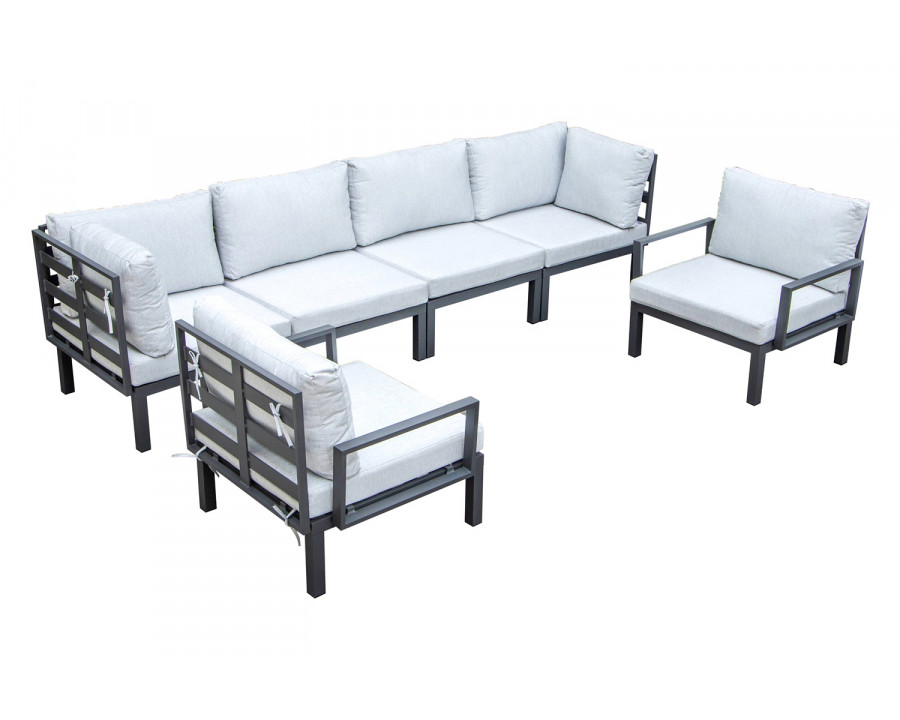 LeisureMod Hamilton 6-Piece Aluminum Patio Conversation Set with Cushions - Light Gray