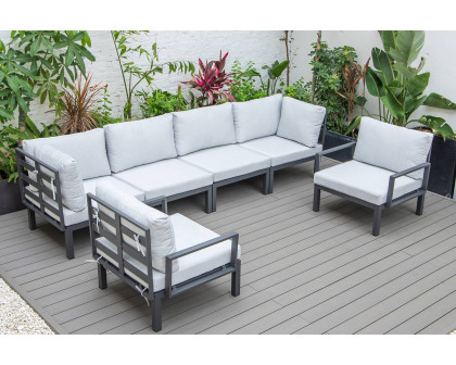 LeisureMod Hamilton 6-Piece Aluminum Patio Conversation Set with Cushions - Light Gray