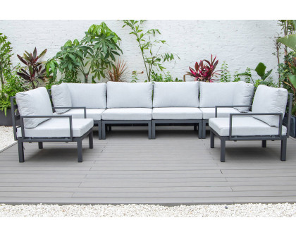 LeisureMod Hamilton 6-Piece Aluminum Patio Conversation Set with Cushions - Light Gray