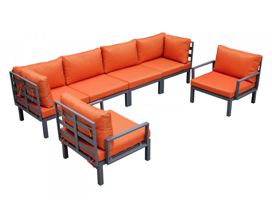 LeisureMod Hamilton 6-Piece Aluminum Patio Conversation Set with Cushions - Orange