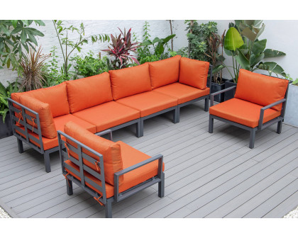 LeisureMod Hamilton 6-Piece Aluminum Patio Conversation Set with Cushions - Orange