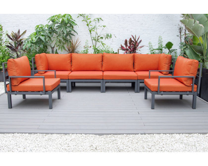 LeisureMod Hamilton 6-Piece Aluminum Patio Conversation Set with Cushions - Orange